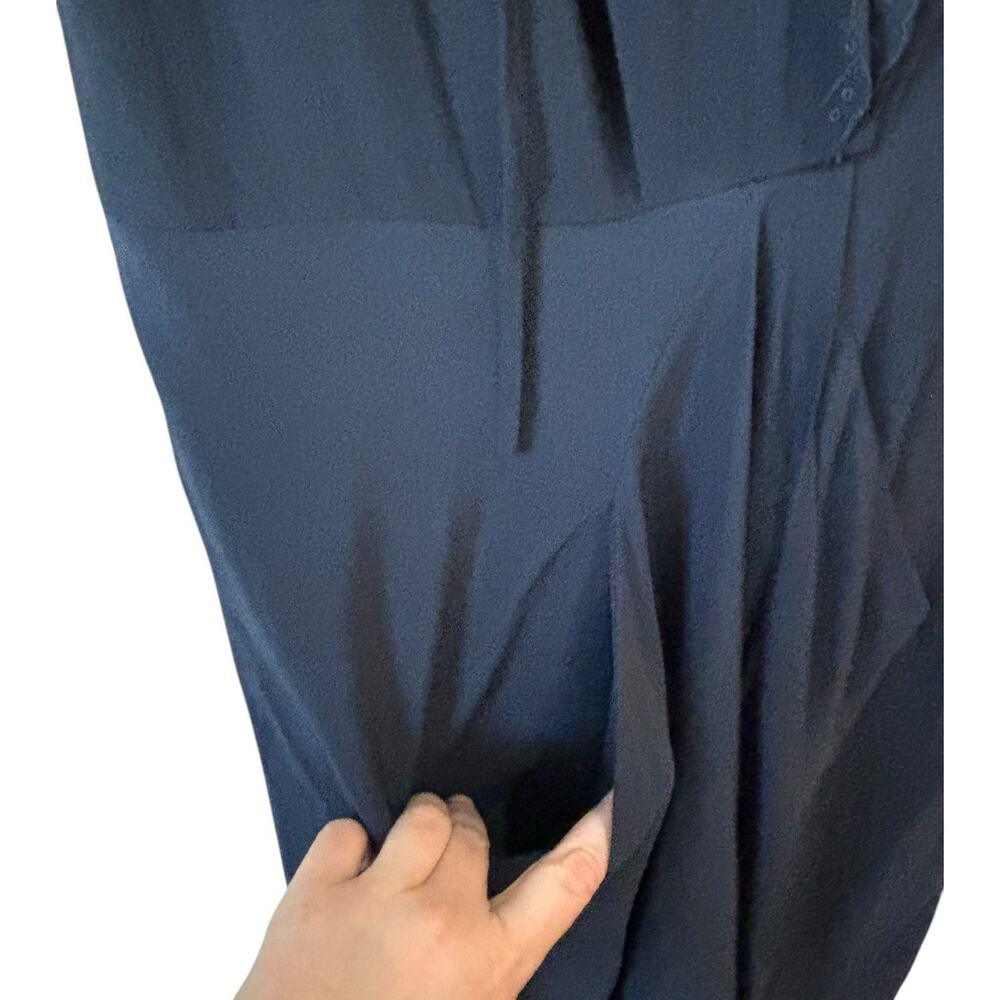 Vanessa Bruno Navy Blue Sleeveless Silk V Neck Dress Pockets Eyelet Trim Size 36 - Picture 2 of 8